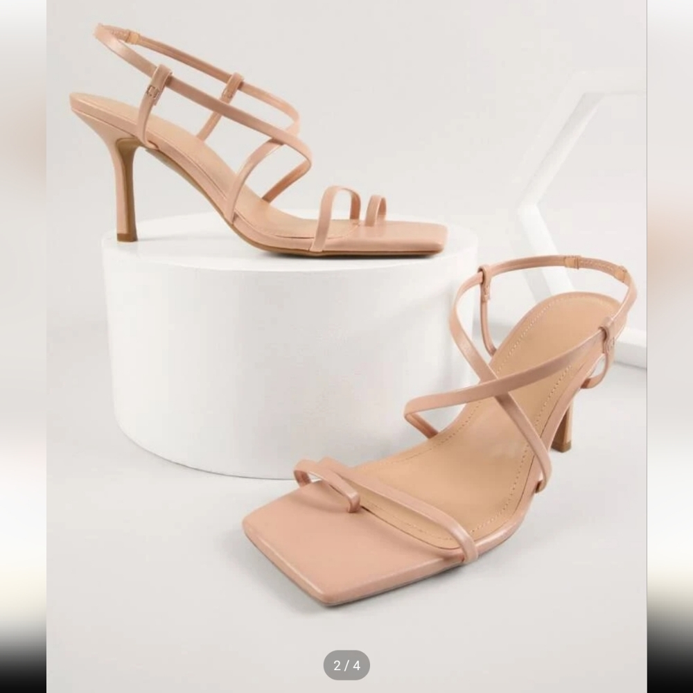Vegan Leather Toe-Ring Strappy Stiletto Heels